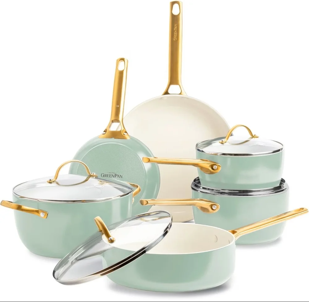 Sada nádobí s nepřilnavým keramickým povrchem, Padova Reserve, 10 ks, pastelově zelená