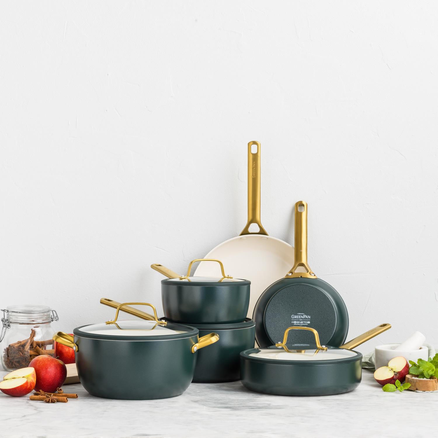 Sada nádobí s nepřilnavým keramickým povrchem, Padova Reserve, 10 ks, tmavě zelená