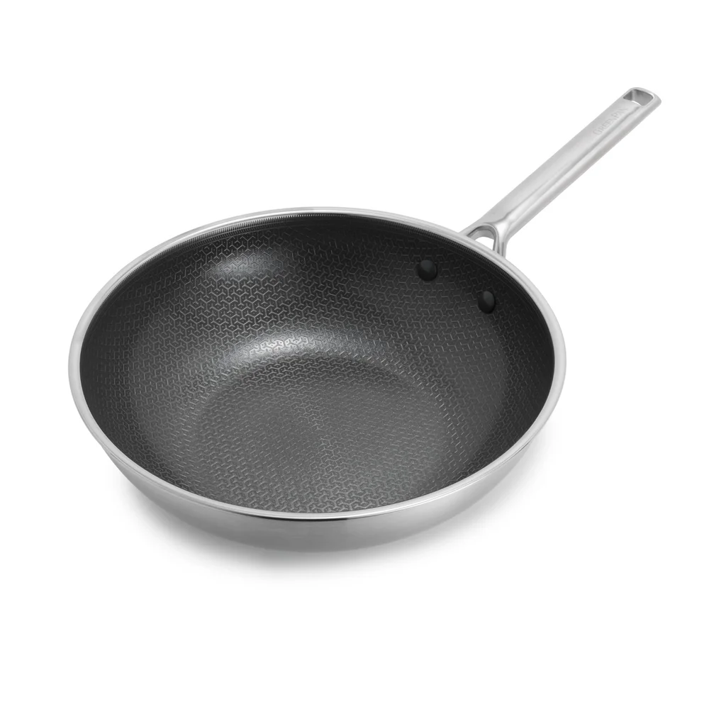 Nerezová wok pánev s hybridním keramickým nepřilnavým povrchem Thermobond, kolekce Apex, 28 cm
