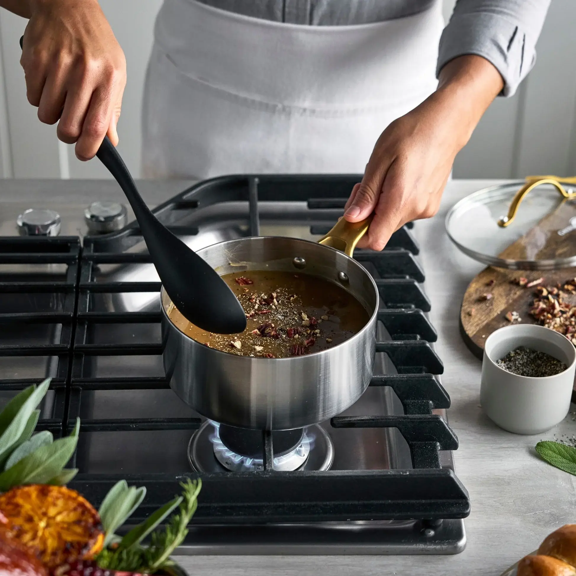 Sada nerezového nádobí se skleněnými poklicemi (2× rendlík, 1x omáčník), Padova, 3 ks