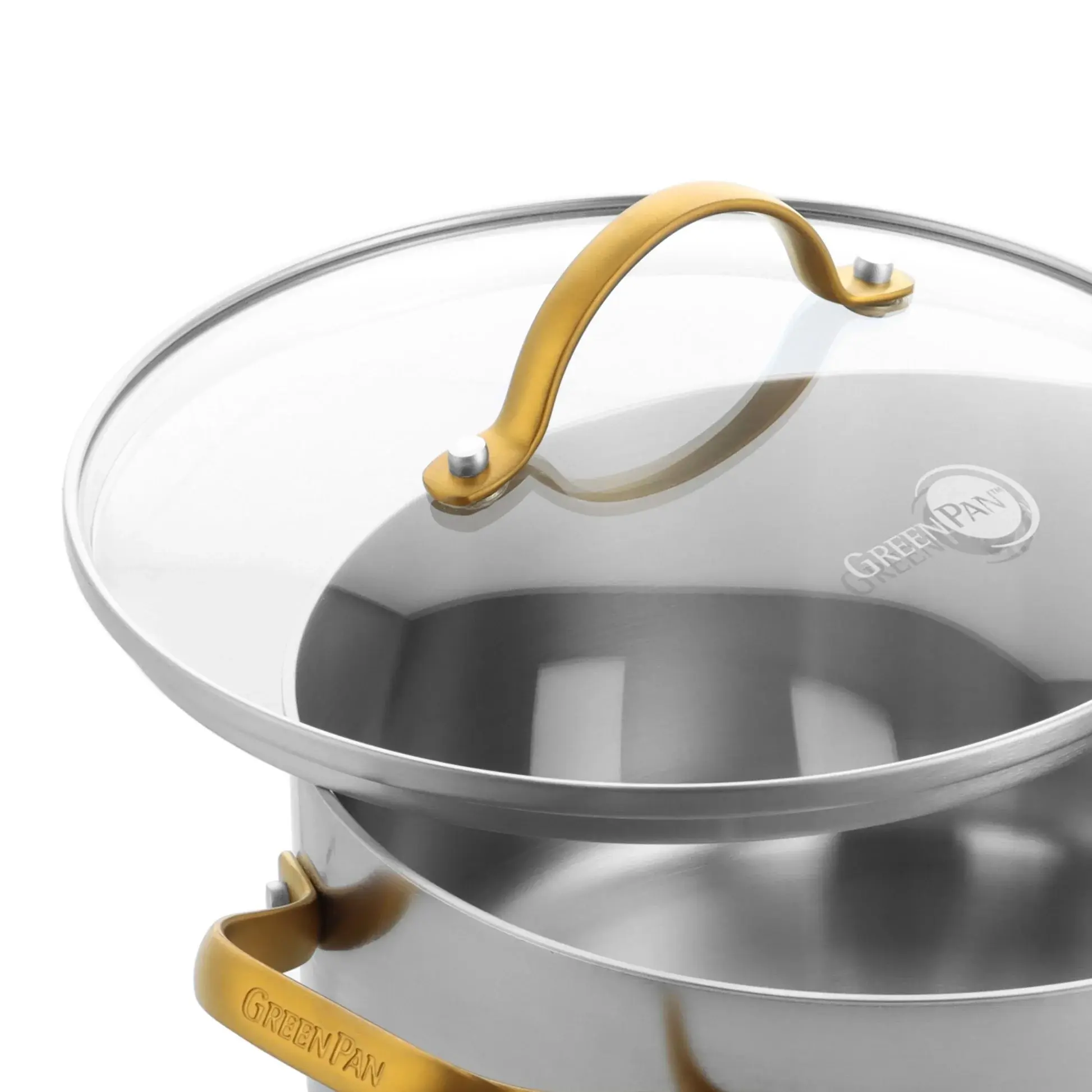 Sada nerezového nádobí se skleněnými poklicemi (2× rendlík, 1x omáčník), Padova, 3 ks