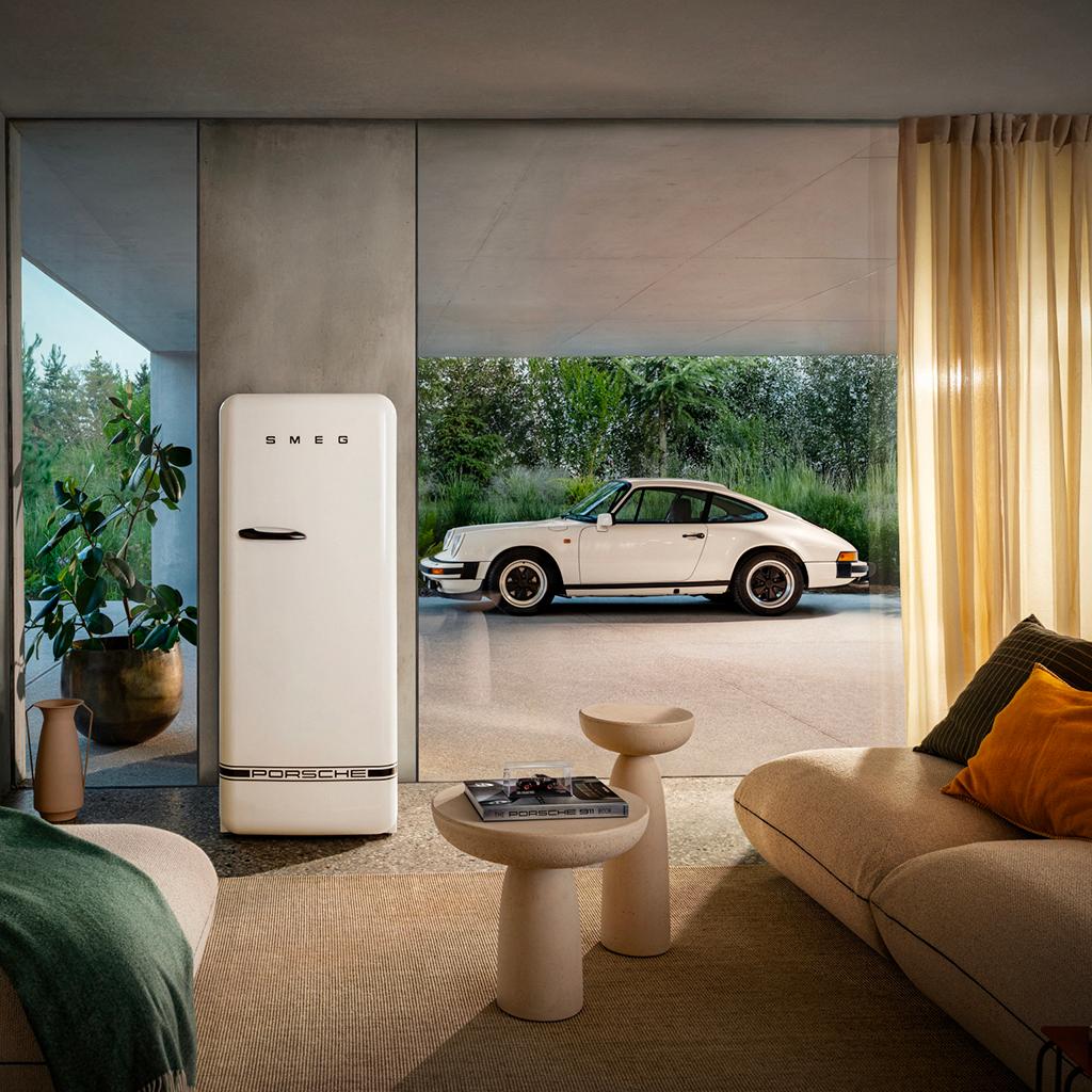 Chladnička s mrazícím boxem Porsche x SMEG, 244/26 l, pravé otevírání, 153x60 cm, bílá