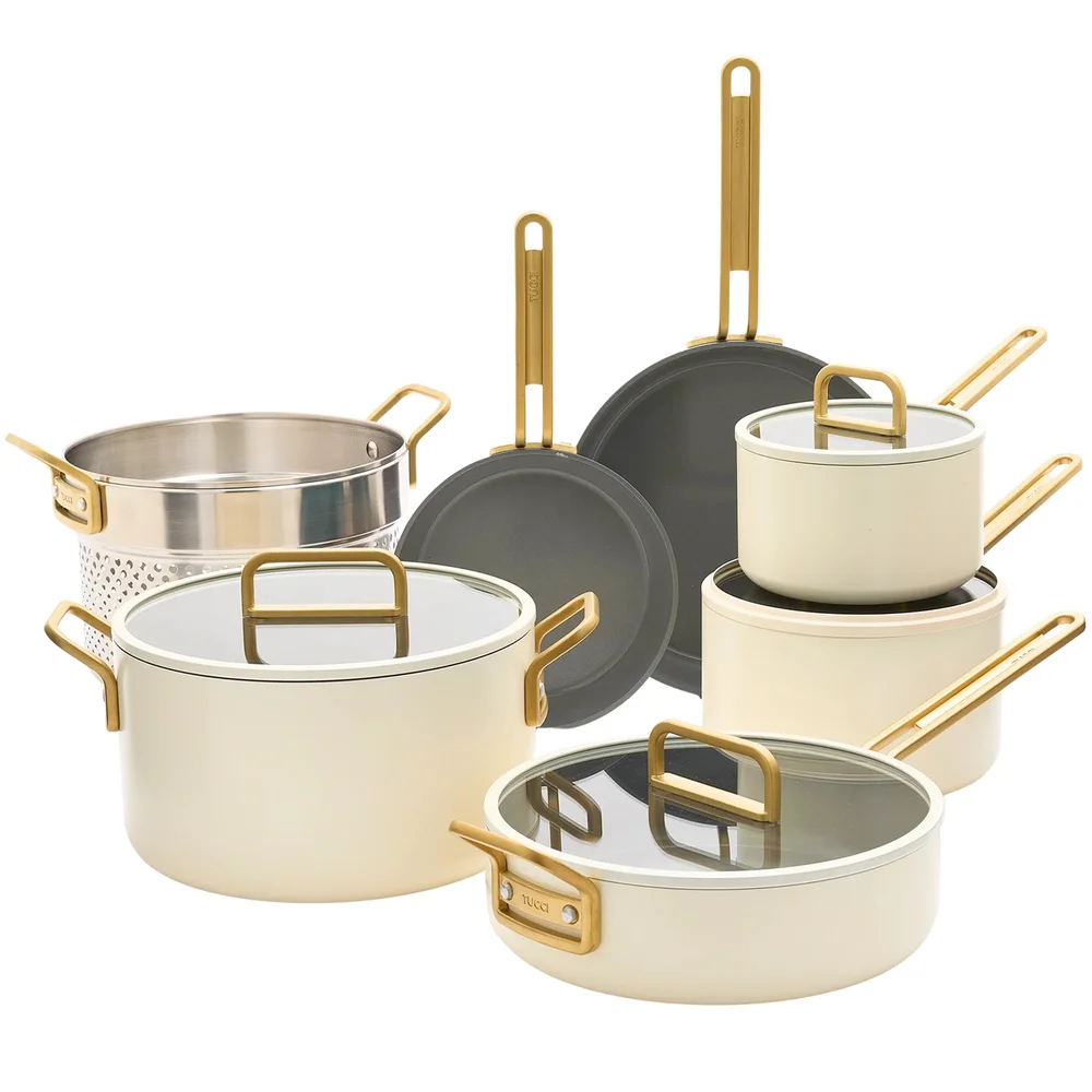 Sada nádobí s nepřilnavým keramickým povrchem, Stanley Tucci, 11 ks, krémová