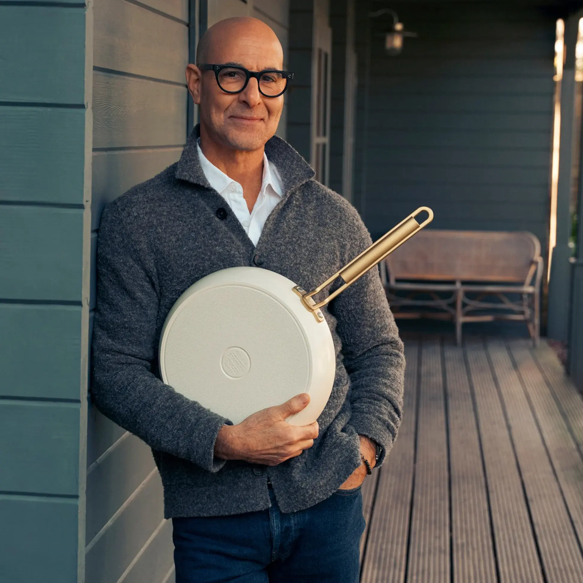 Sada nádobí s nepřilnavým keramickým povrchem, Stanley Tucci, 11 ks, krémová