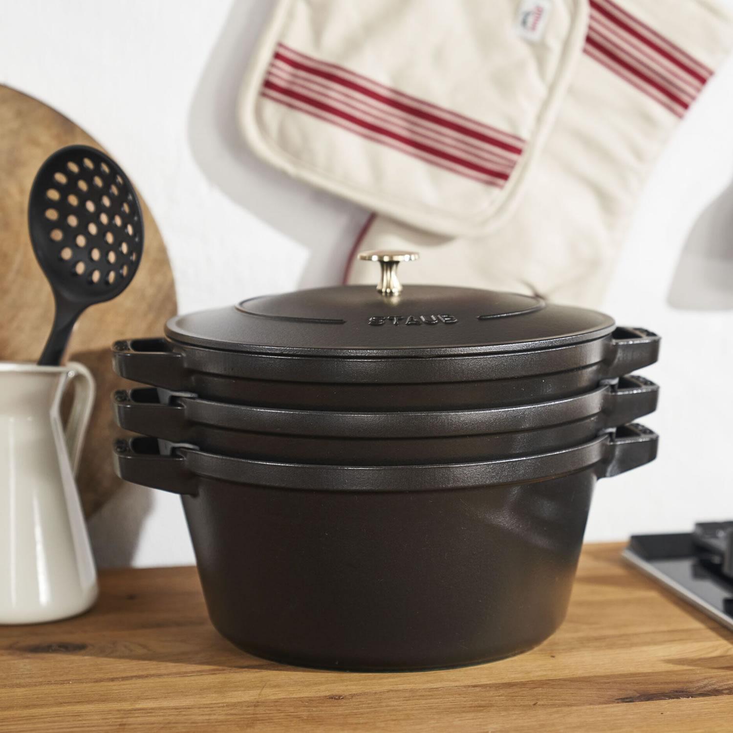 STAUB Cocotte set hrnců 3  ks + poklice, 24 cm, černá