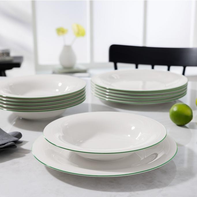 Sada porcelánových talířů Green Lines, 12 ks