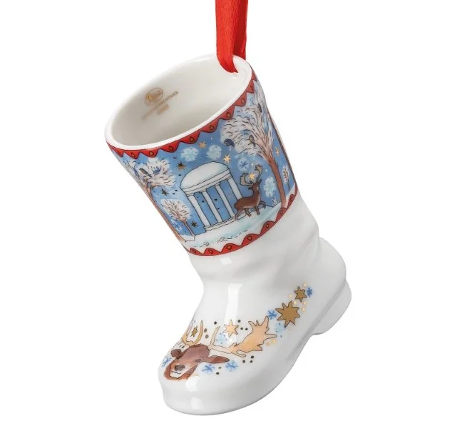 Porcelánová ozdoba na stromeček ve tvaru boty, vánoční Rosenthal 2022 kolekce Štědrý večer