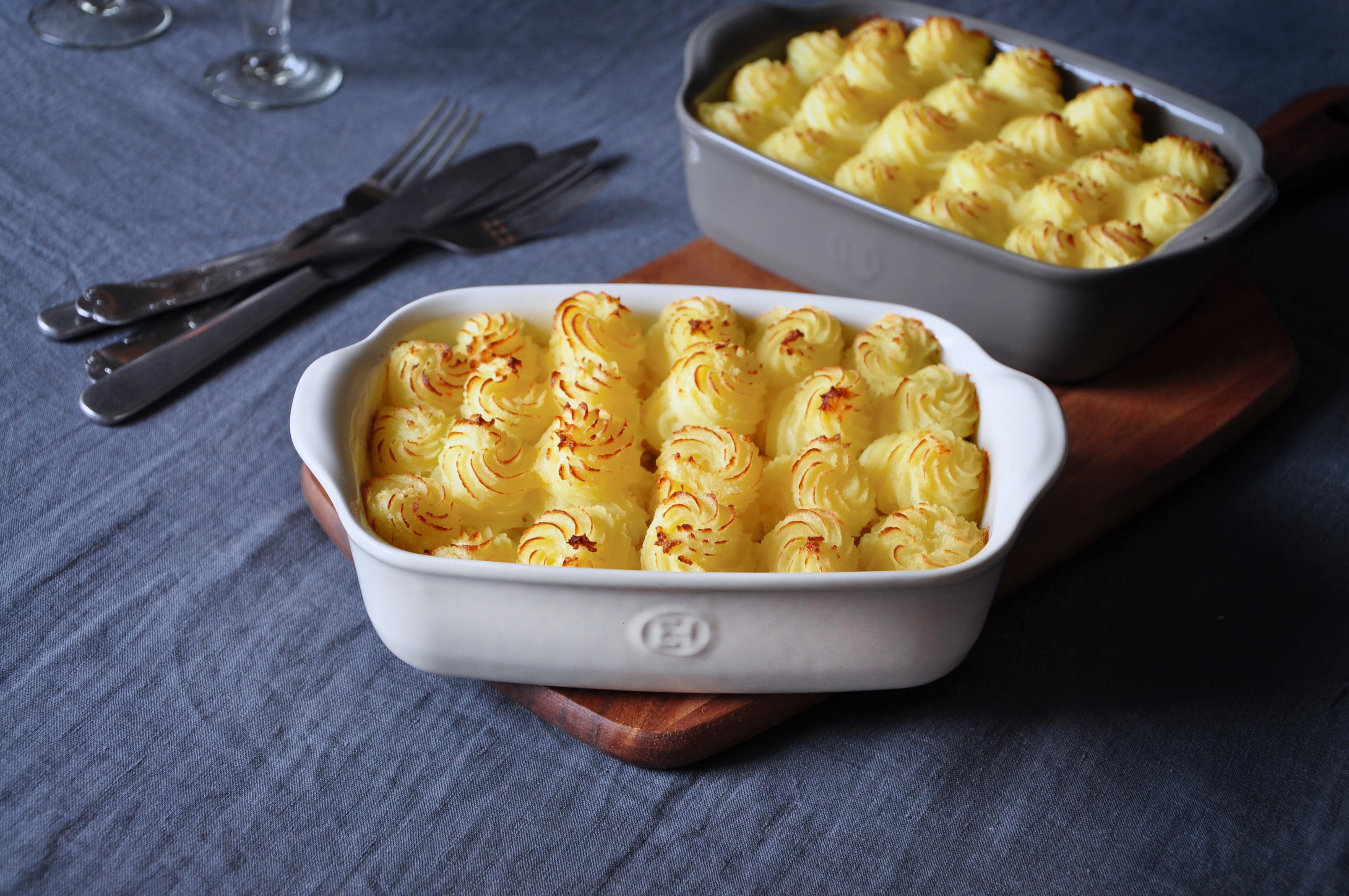 Kuřecí hachis parmentier s krémovou kari omáčkou