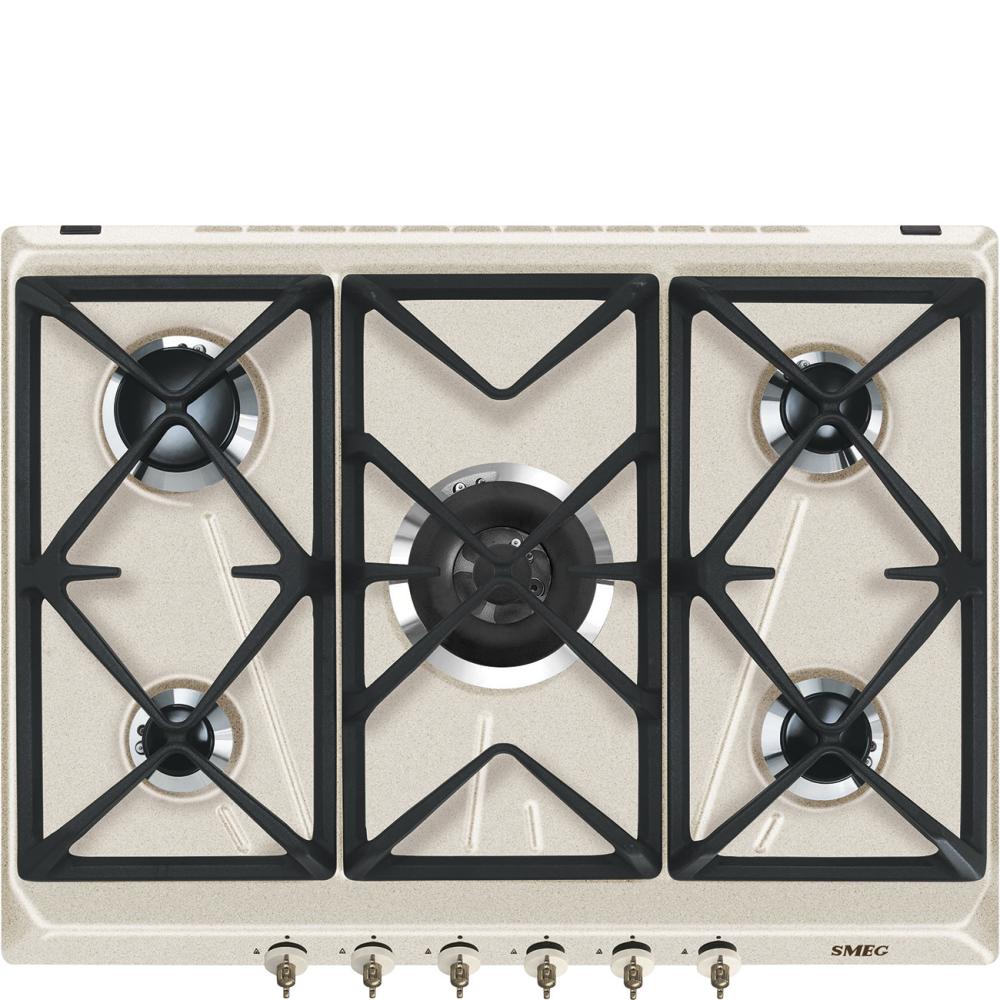 Plynová varná doska Coloniale s 5 varnými zónami, 70/75 cm, SRV876, svetlo krémová