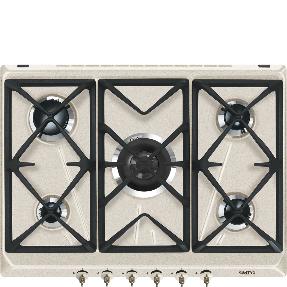 Plynová varná doska Coloniale s 5 varnými zónami, 70/75 cm, SRV876, svetlo krémová