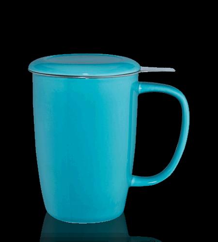 Vysoký hrnček na čaj T.TOTEM s nerezovým sitkom, 0,44 l, tyrkysový