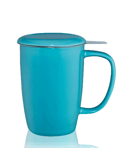 Vysoký hrnček na čaj T.TOTEM s nerezovým sitkom, 0,44 l, tyrkysový