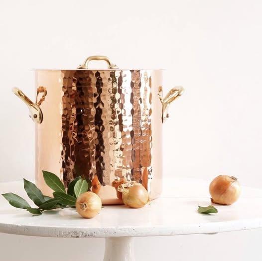 Vysoký medený hrniec s bronzovými uchami a pokrievkou M’Tradition, Ø 36 cm / 36 l