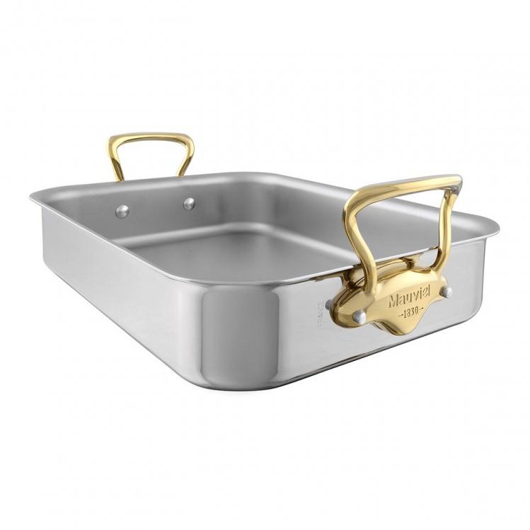 Nerezový pekáč s bronzovými uchami, 40 x 30 cm