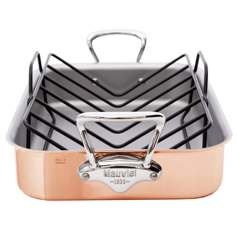 Medený pekáč s nerezovými uchami a roštom, M’héritage 150 S, 30 x 22 cm