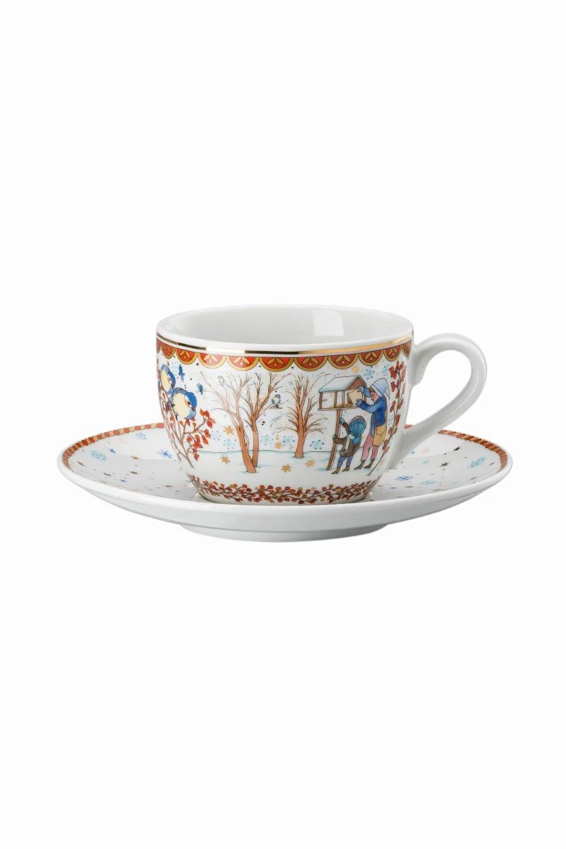 Porcelánový Vianočná šálka na espresso s tanierikom, Vianočné darčeky, 0,08 l / 12 cm