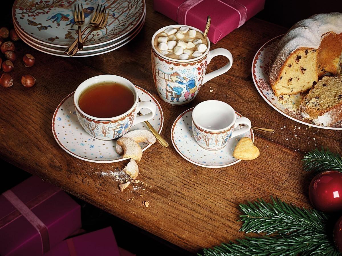 Porcelánový Vianočná šálka na espresso s tanierikom, Vianočné darčeky, 0,08 l / 12 cm