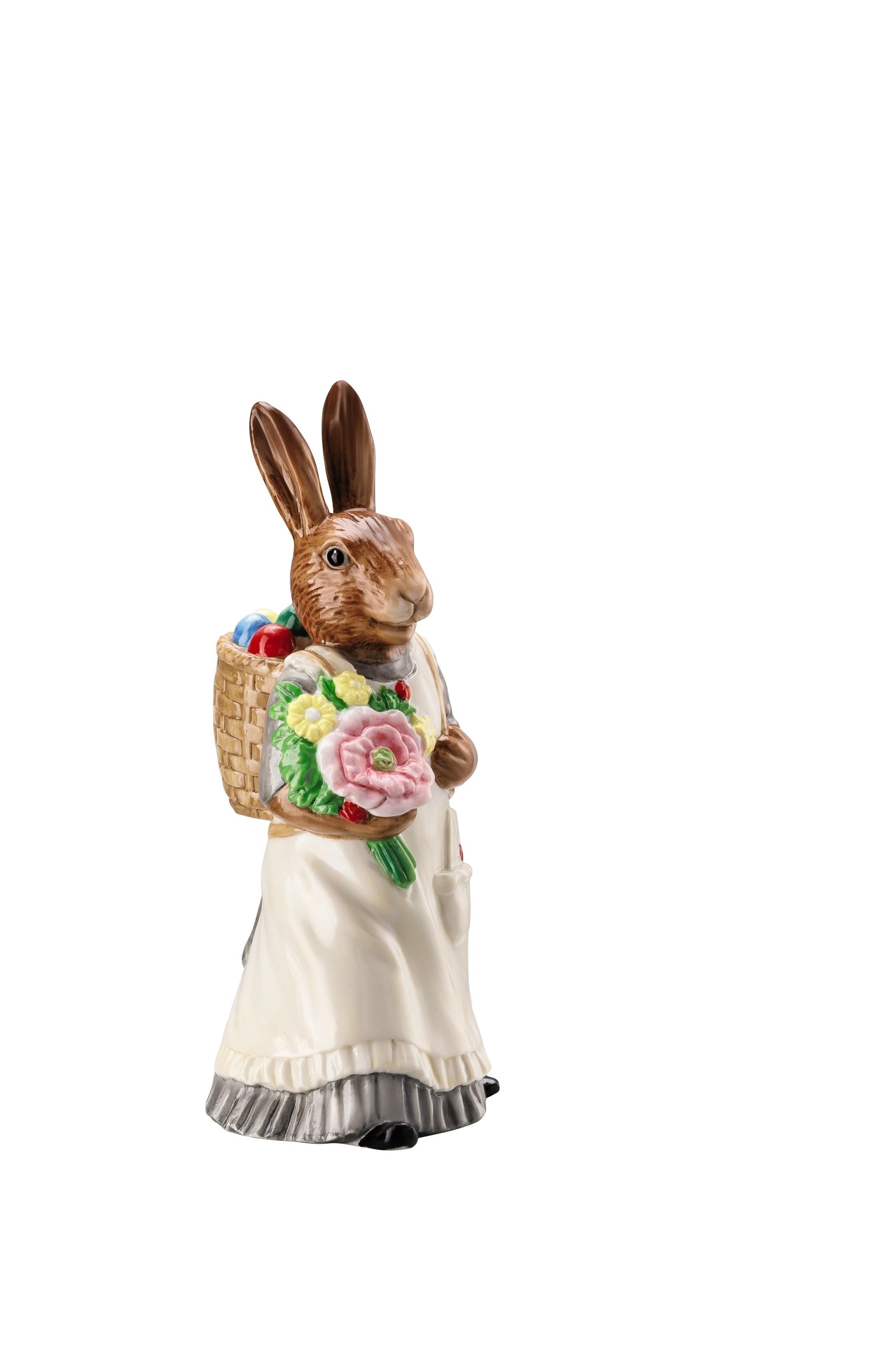 Veľkonočná figúrka pani Zajacová s nošou, Easter Bunny Friends, 13,5 cm, maľovaná