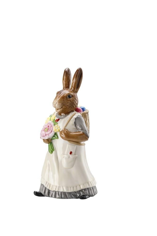 Veľkonočná figúrka pani Zajacová s nošou, Easter Bunny Friends, 13,5 cm, maľovaná