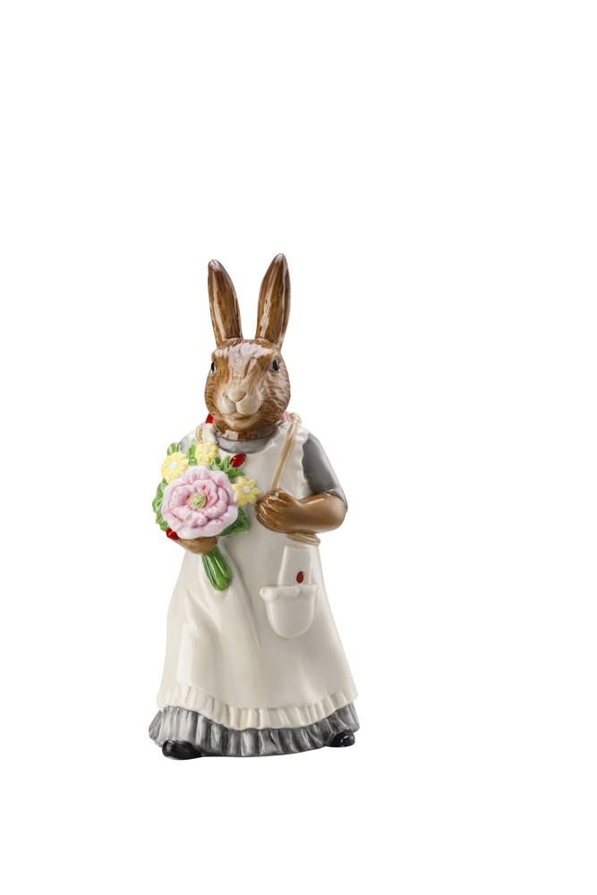 Veľkonočná figúrka pani Zajacová s nošou, Easter Bunny Friends, 13,5 cm, maľovaná