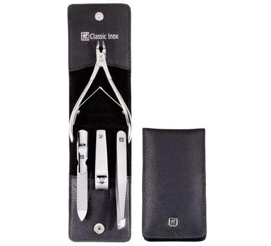 Zwilling BT Classic INOX manikúra 4 ks kůže černá (štípátko, kleštičky)