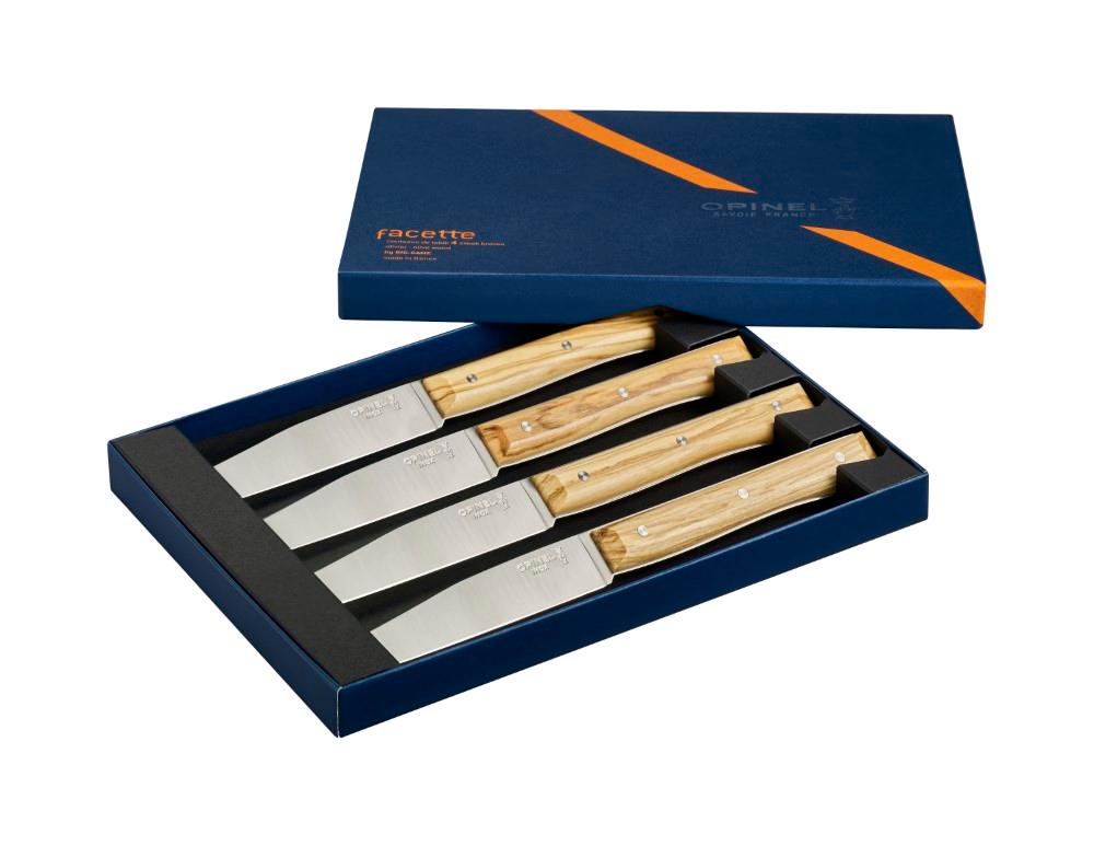 Sada stolných nožov Facette, hladká čepeľ, oliva, 4 ks