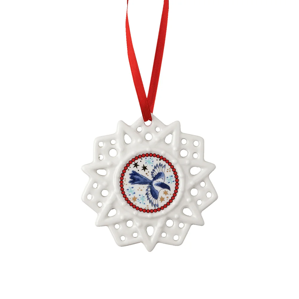 Porcelánová ozdoba Vločka, motív Straka, Christmas Sounds, Ø 7,5 cm