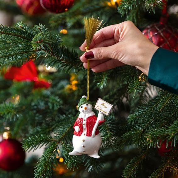 Závesná porcelánová ozdoba Christmas Classics, Snehuliak, 9,7 cm