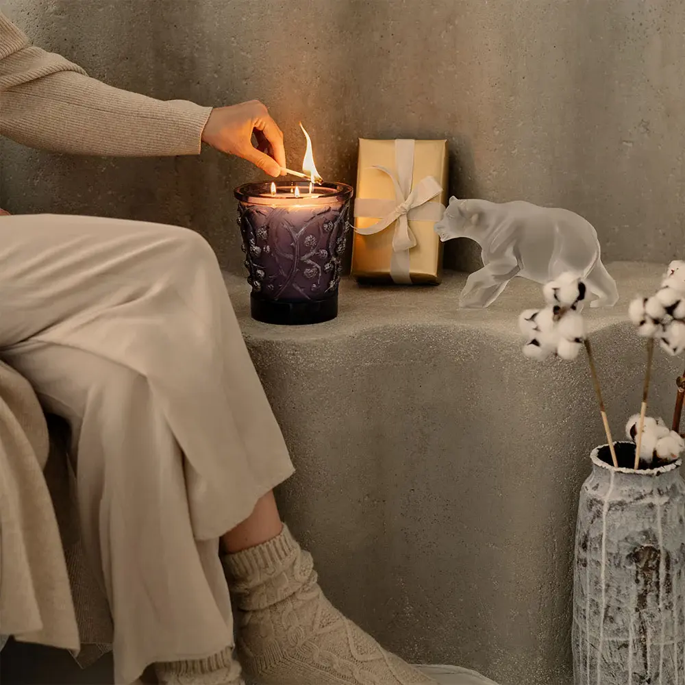 Křišťálová váza / vonná svíčka Crystal Epines Platine, 750 g, fialová