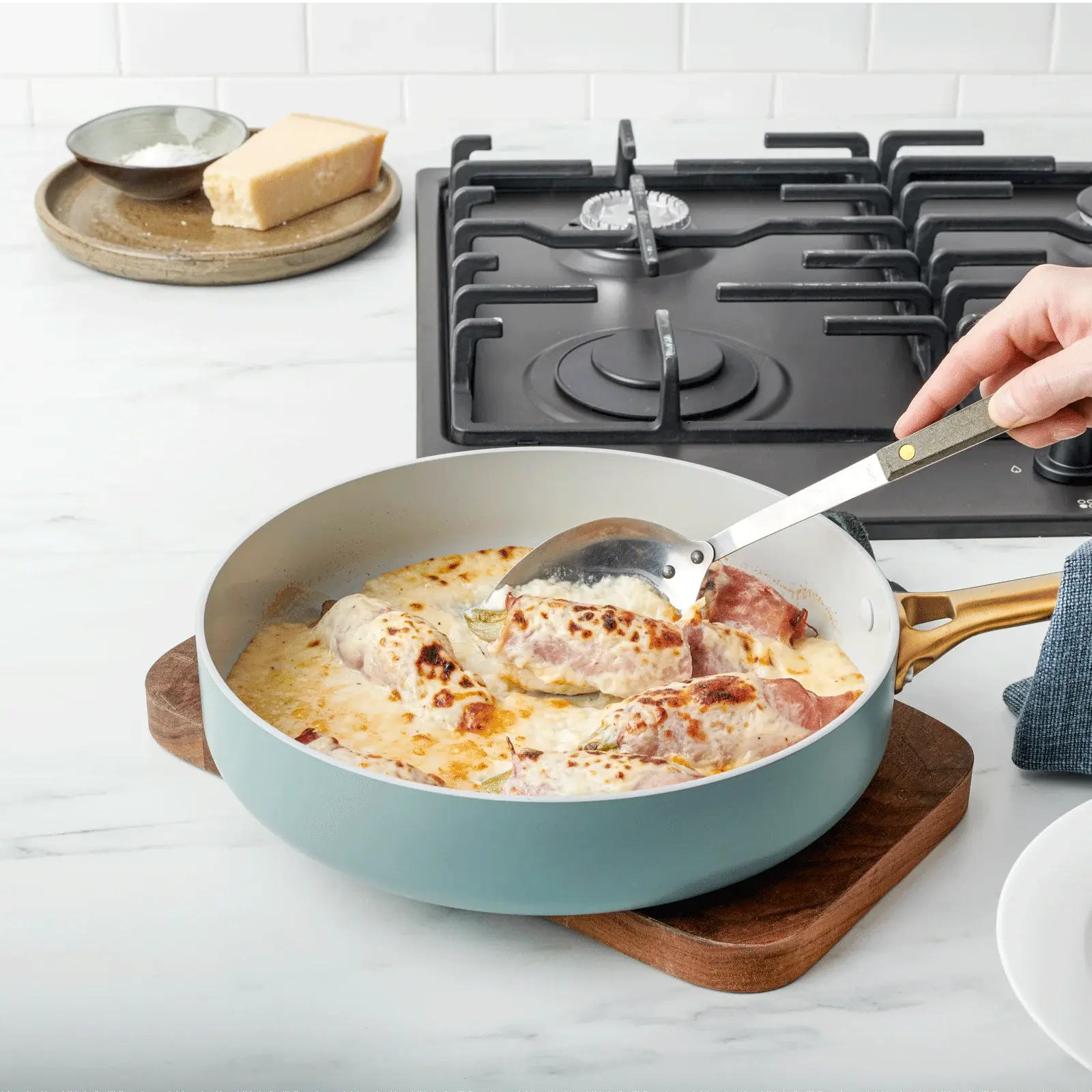 Nepriľnavá keramická soté panvica s pokrievkou Padova 28 cm, zelená