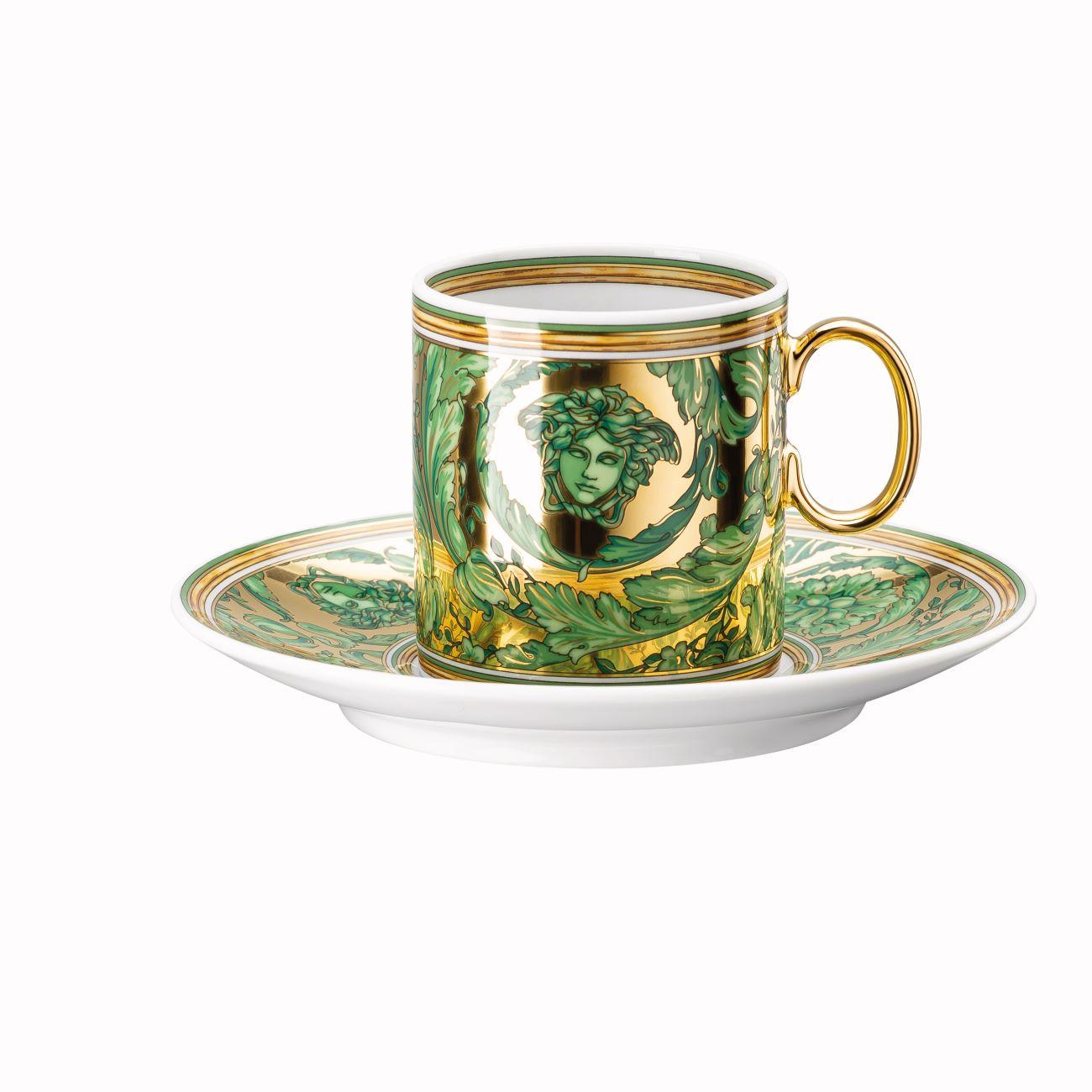 Espresso šálka s podšálkou Versace Medusa Garland, 100 ml/ Ø 12,5 cm, zelená