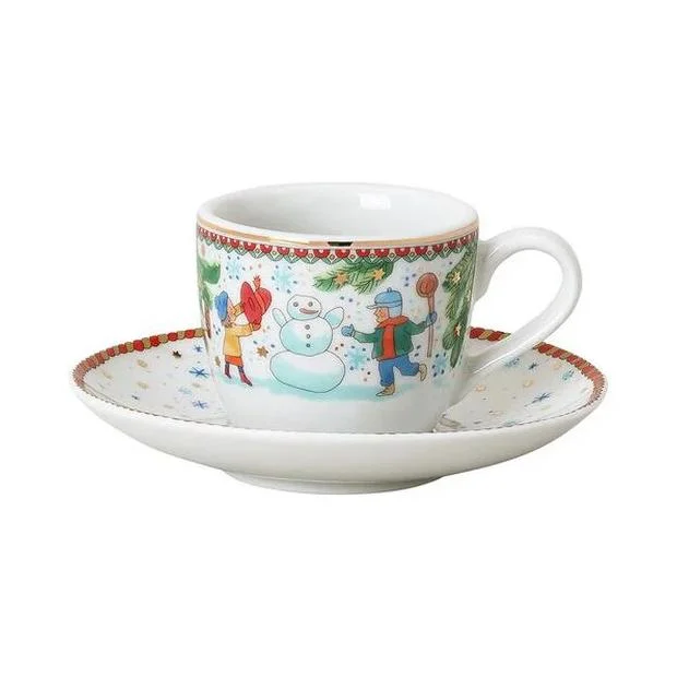 Vianočná espresso šálka a podšálka, Vianočné radovánky, 80 ml / Ø 12 cm