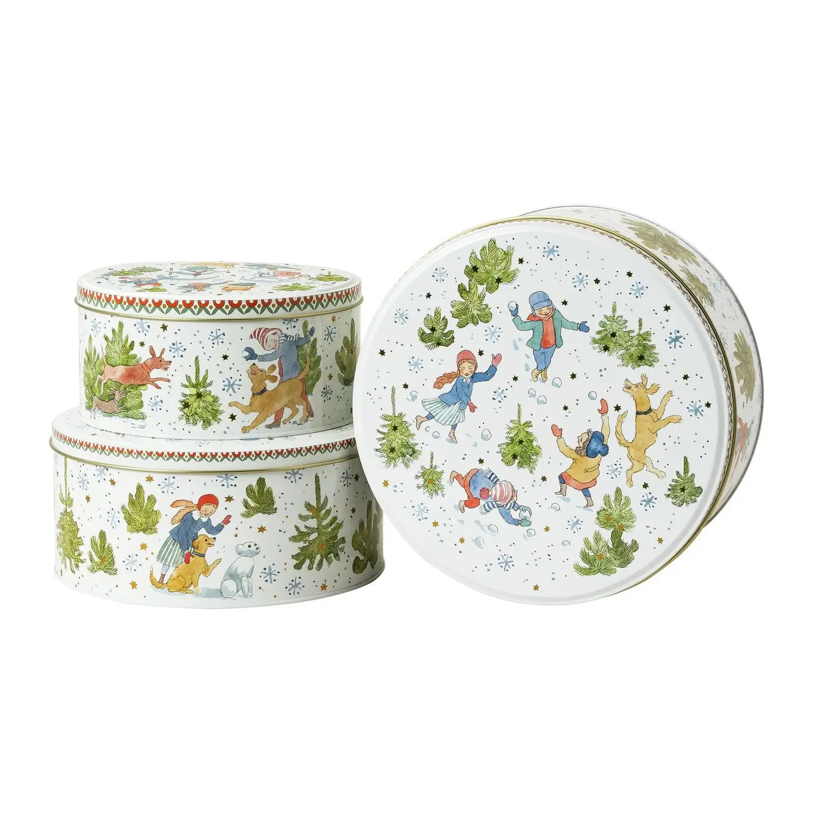 Vianočná sada 3 plechových dóz na zákusky, Vianočné radovánky