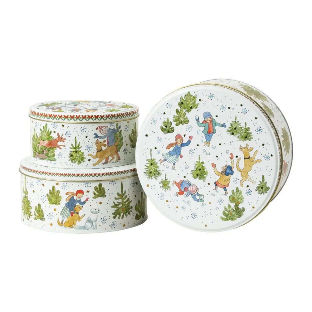 Vianočná sada 3 plechových dóz na zákusky, Vianočné radovánky