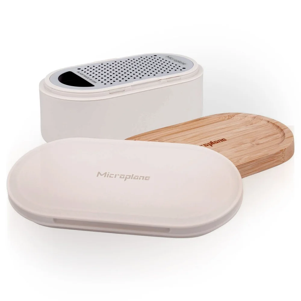 Jemné strúhadlo so zásobníkom a 2 vymeniteľnými viečkami, bambusové viečko