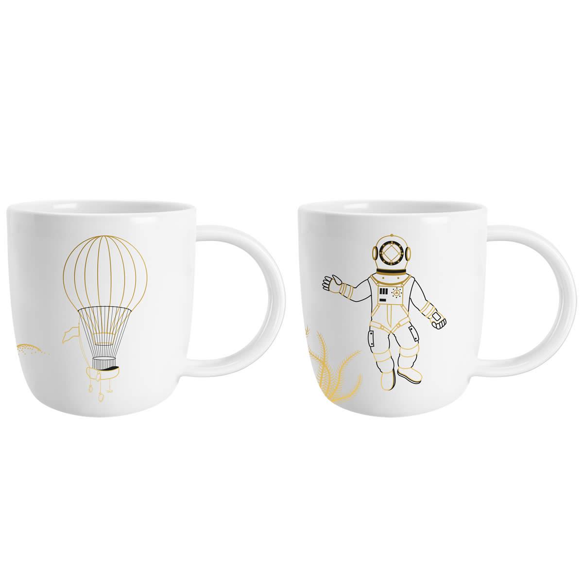 Darčekový vianočný set 2 hrnčekov 2025, motív Zo Zeme na Mesiac