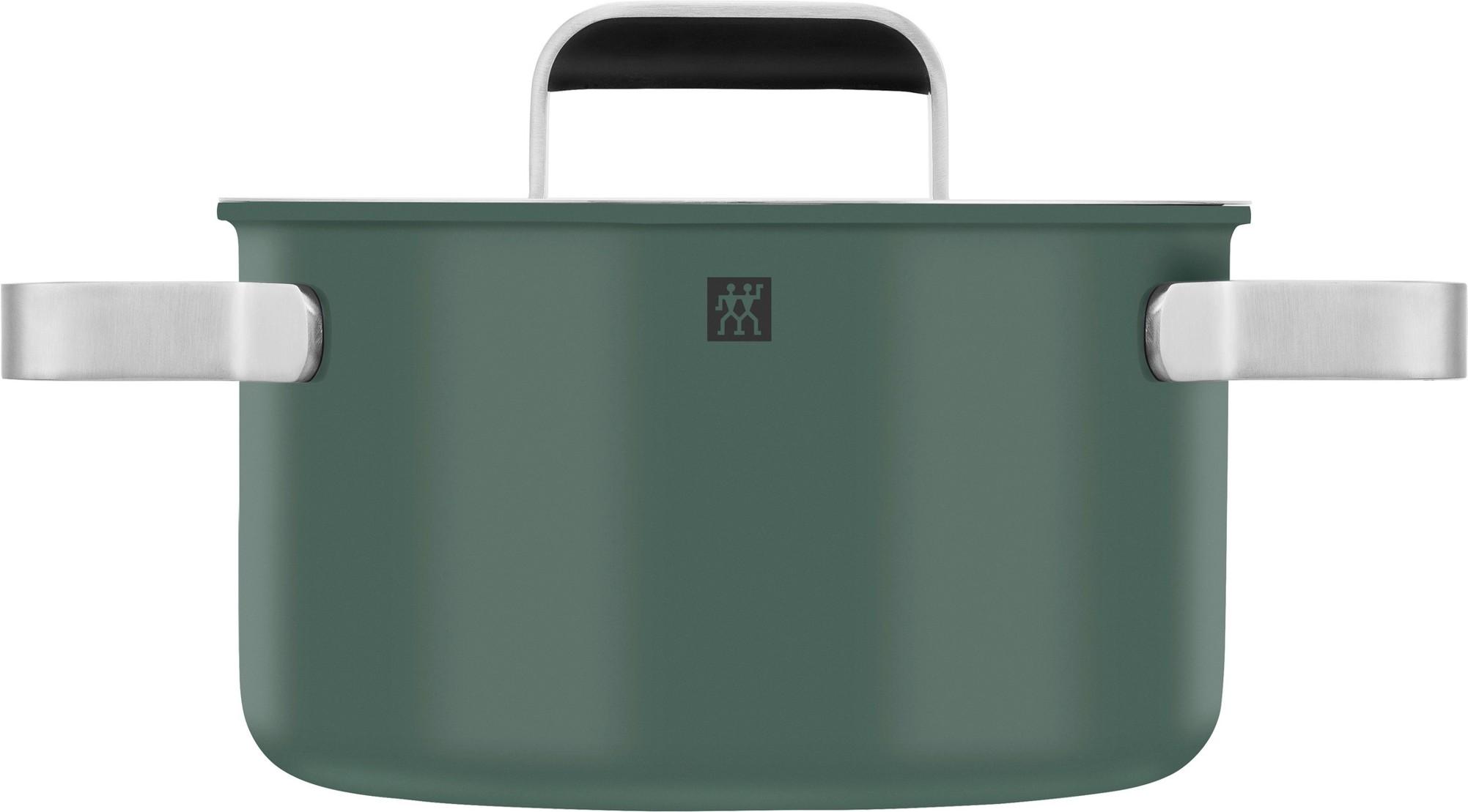 Súprava trojvrstvového nerezového riadu s keramickým povrchom Pure, 5 ks, zelená