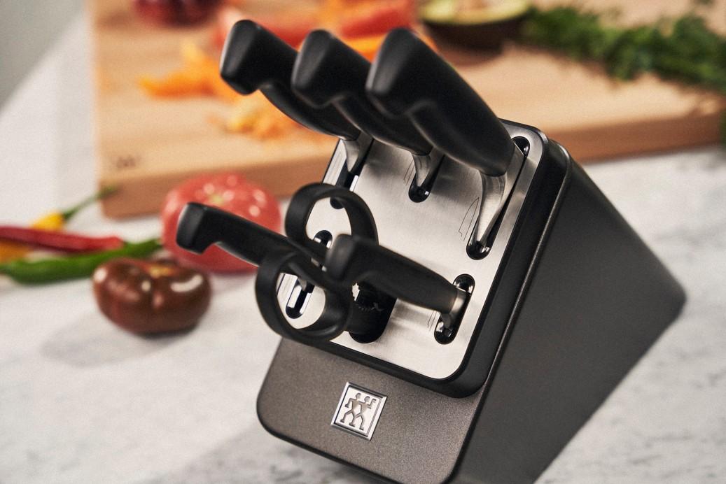 Samoostriaci blok s nožmi a nožnicami Four Star, 7 ks, antracitová