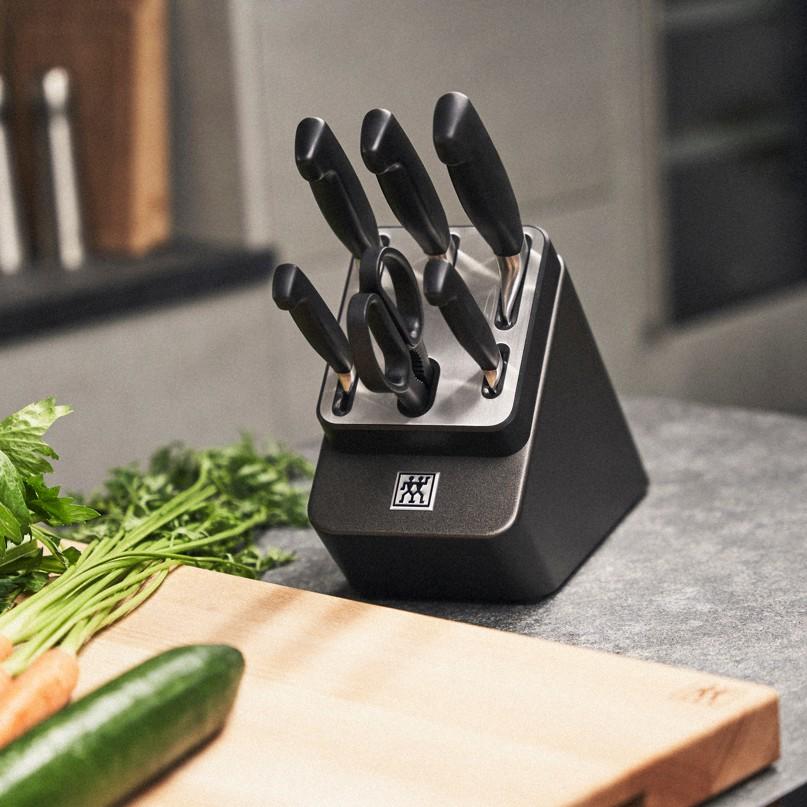 Samoostriaci blok s nožmi a nožnicami Four Star, 7 ks, antracitová