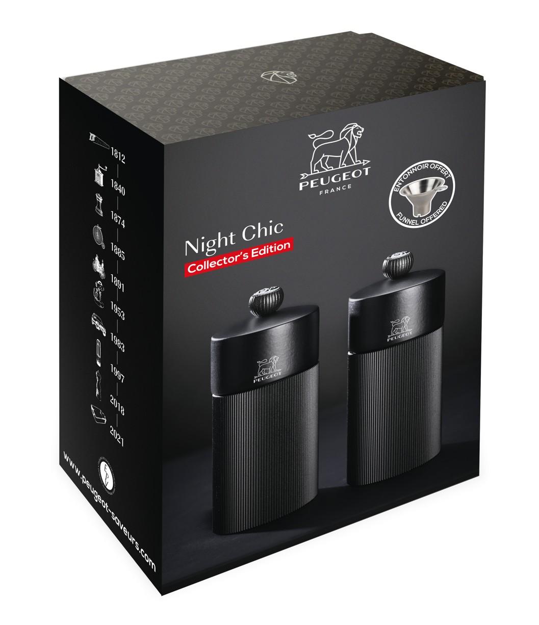 Set mlynčekov na soľ a korenie Line carbon, 12 cm + lievik na korenie