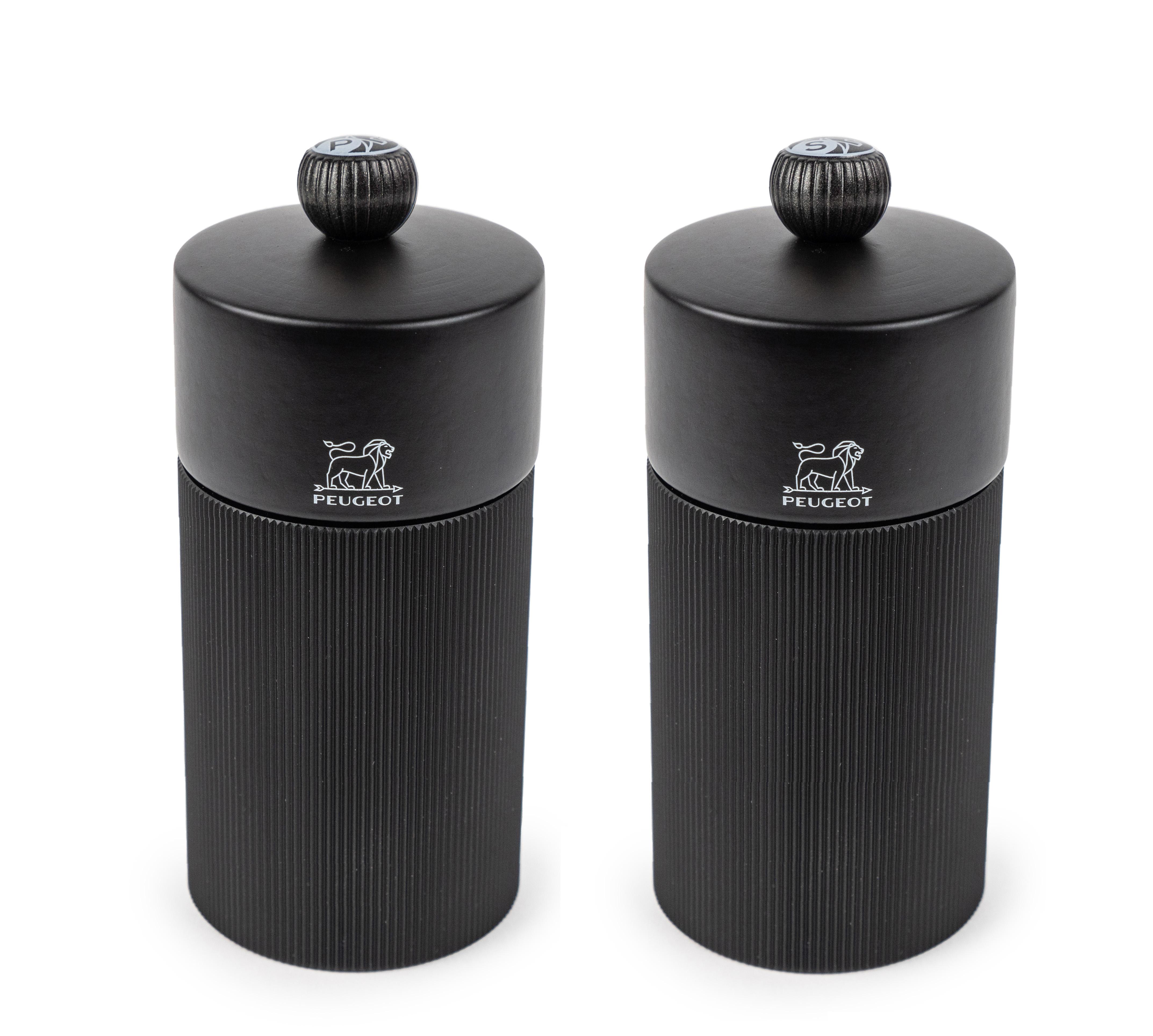 Set mlynčekov na soľ a korenie Line carbon, 12 cm + lievik na korenie