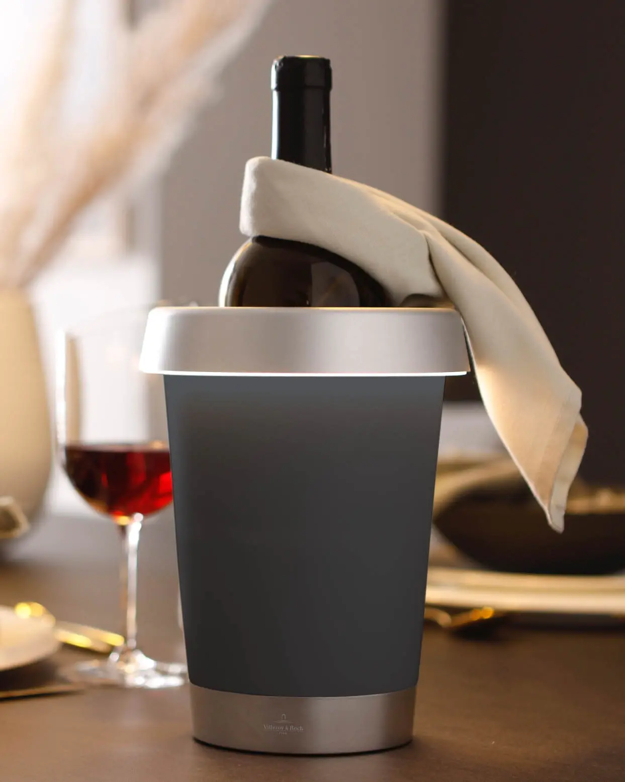 Chladiaca nádoba na víno s LED osvetlením, do exteriéru / interiéru, Bordeaux, anthracite