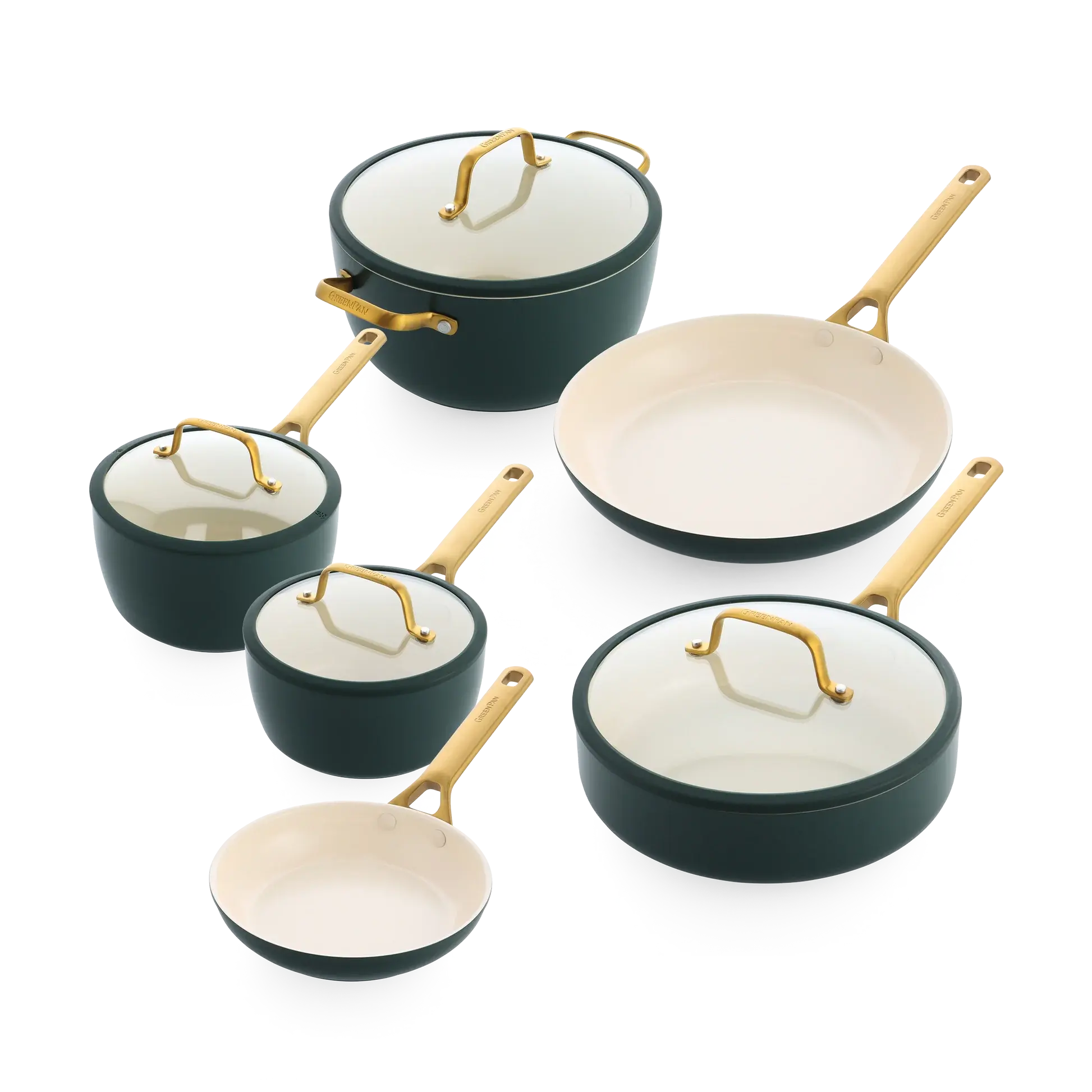 Sada riadu s nepriľnavým keramickým povrchom, Padova Reserve, 10 ks, tmavo zelená