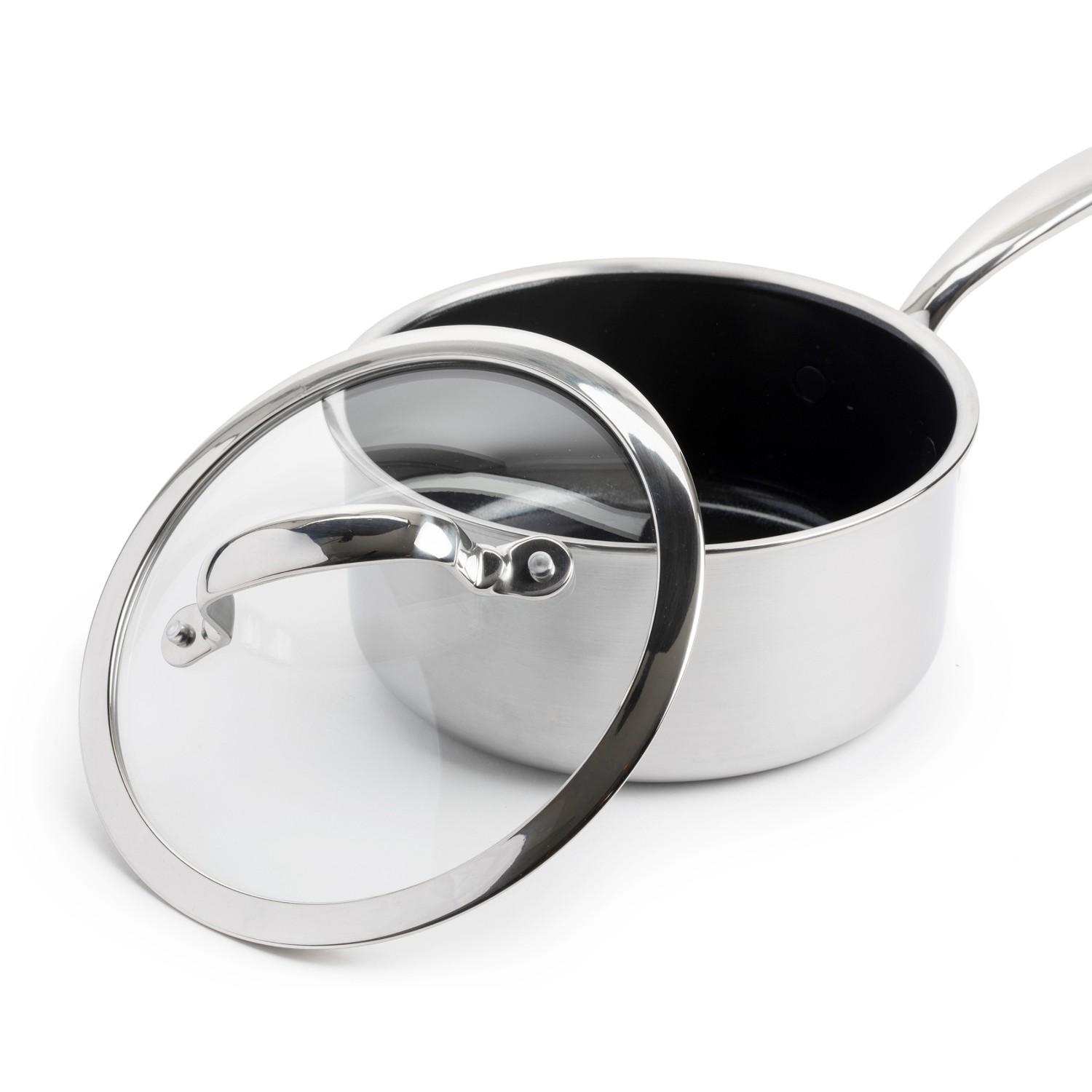 Sada nerezových omáčnikov s pokrievkou s keramickým povrchom, 16 + 18 + 20 cm