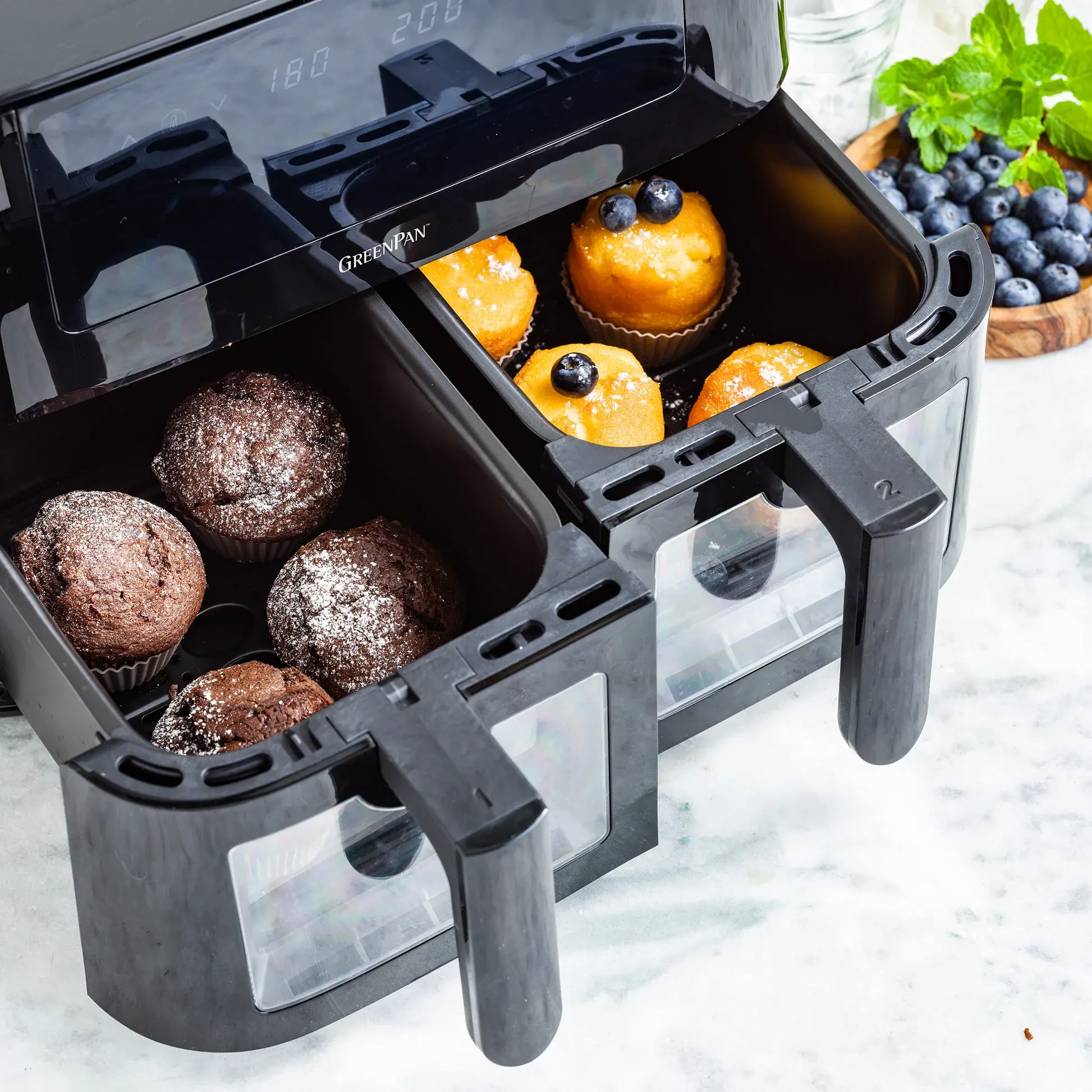 GreenPan horkovzdušná fritéza Bistro, 2 zásuvky, objem 4+4l, černá