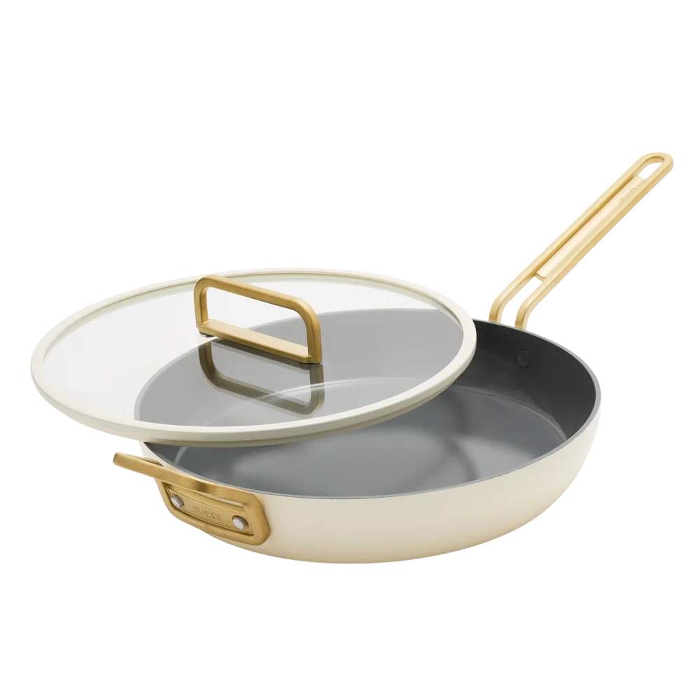 Nepriľnavá keramická panvica s pokrievkou, Stanley Tucci, Ø 30 cm, krémová