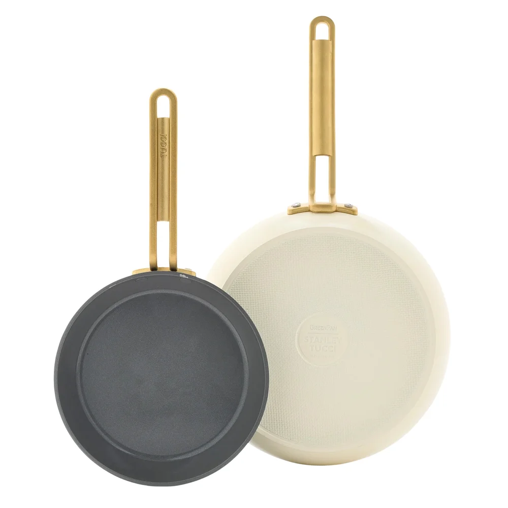 Sada 2 nepriľnavých keramických panvíc Stanley Tucci 20 + 26 cm, krémová