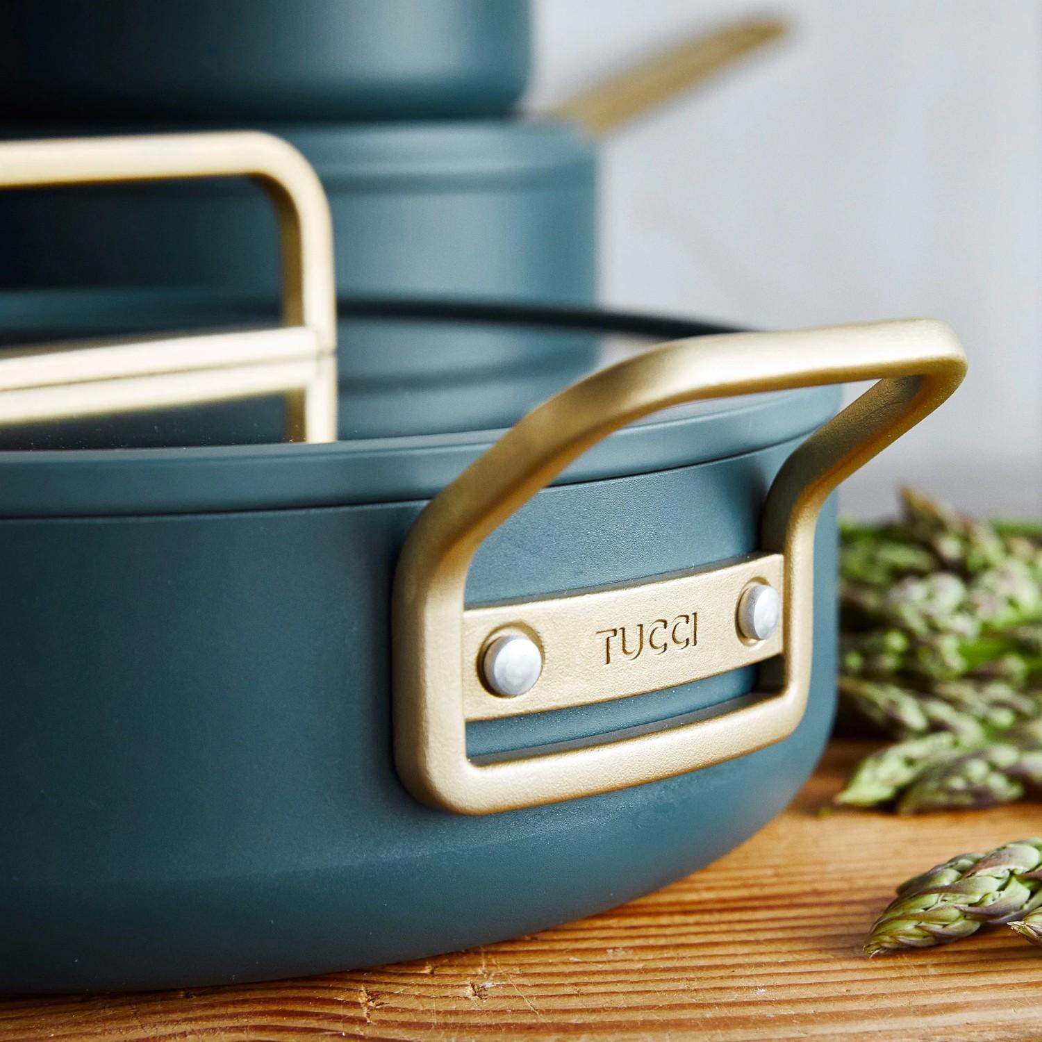 Súprava riadu s nepriľnavým keramickým povrchom, Stanley Tucci, 11 ks, tmavo zelená