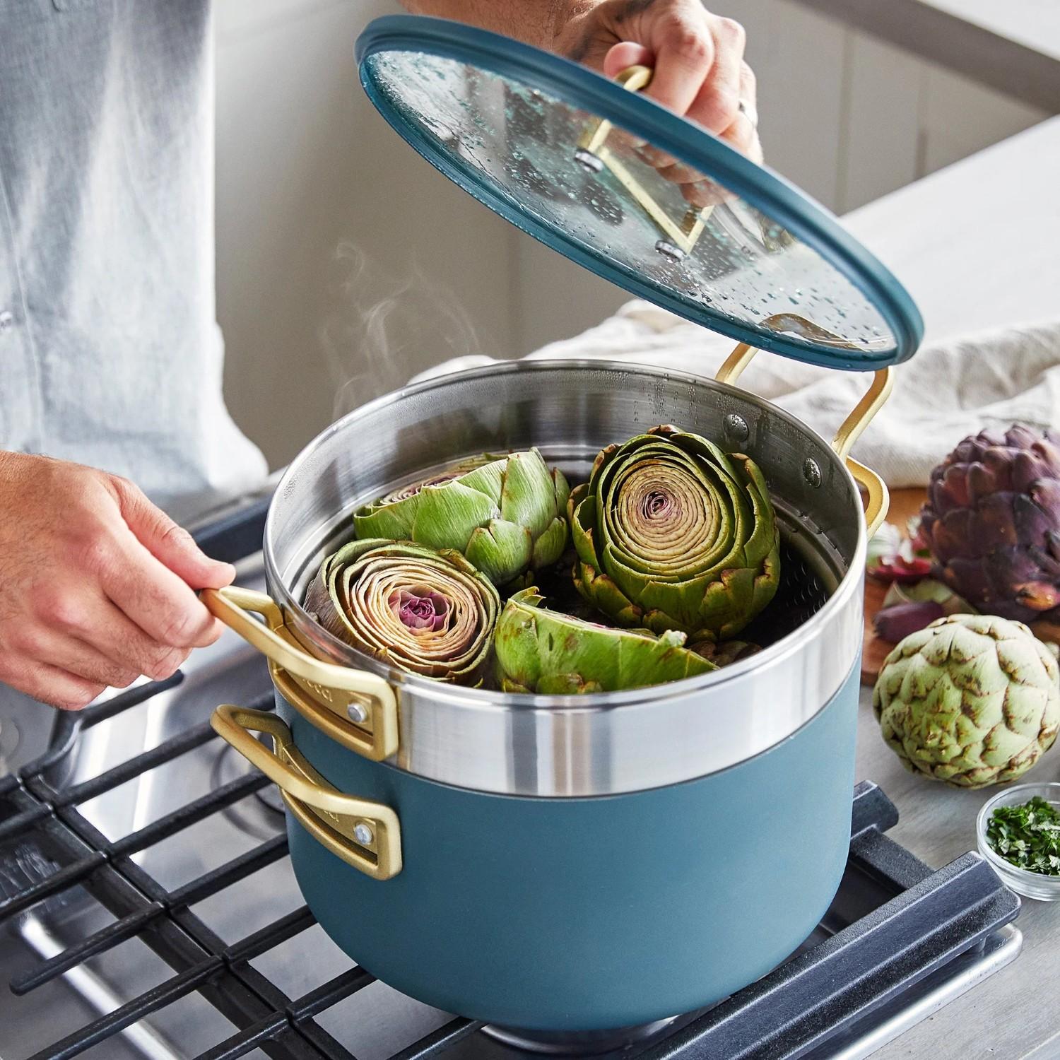 Súprava riadu s nepriľnavým keramickým povrchom, Stanley Tucci, 11 ks, tmavo zelená