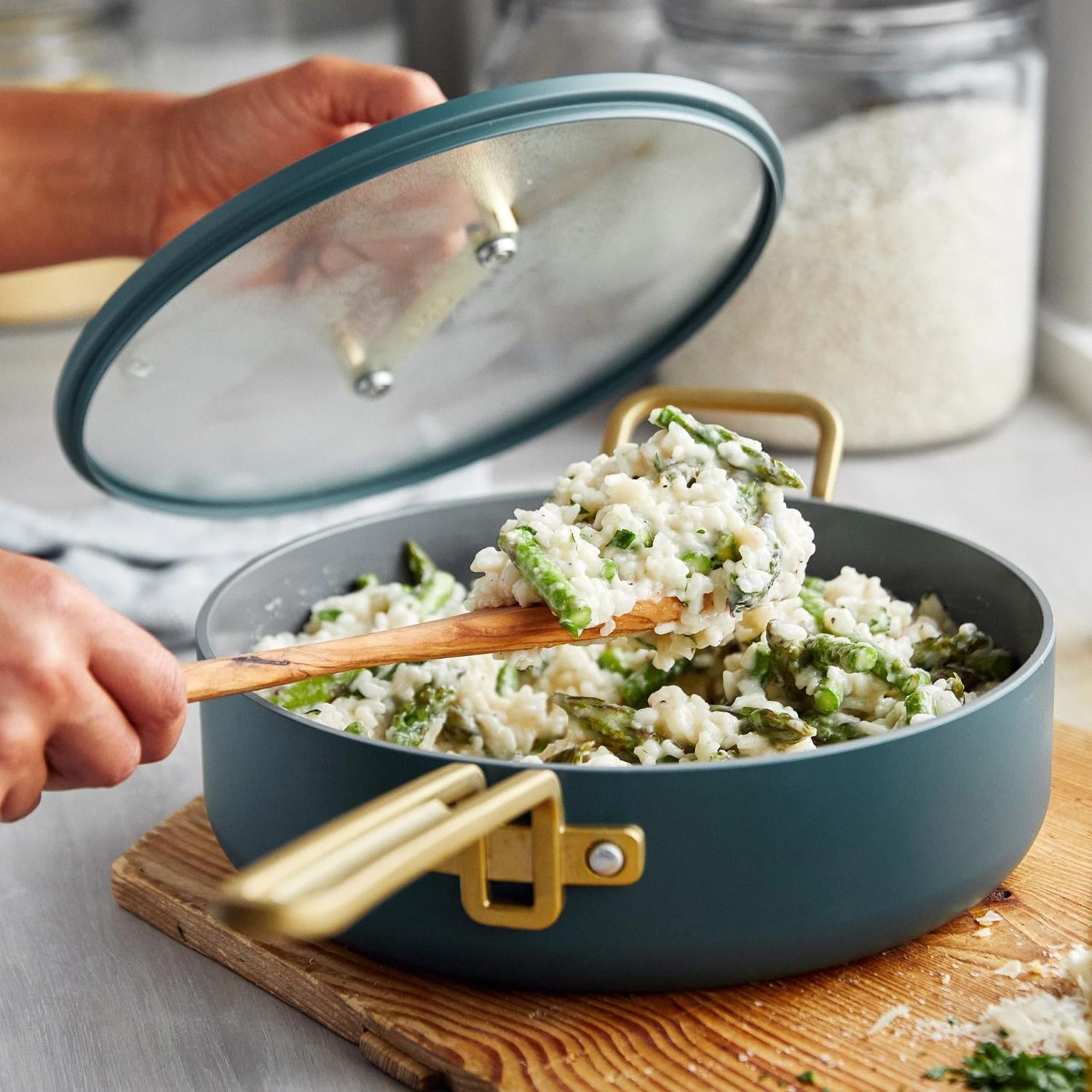 Súprava riadu s nepriľnavým keramickým povrchom, Stanley Tucci, 11 ks, tmavo zelená